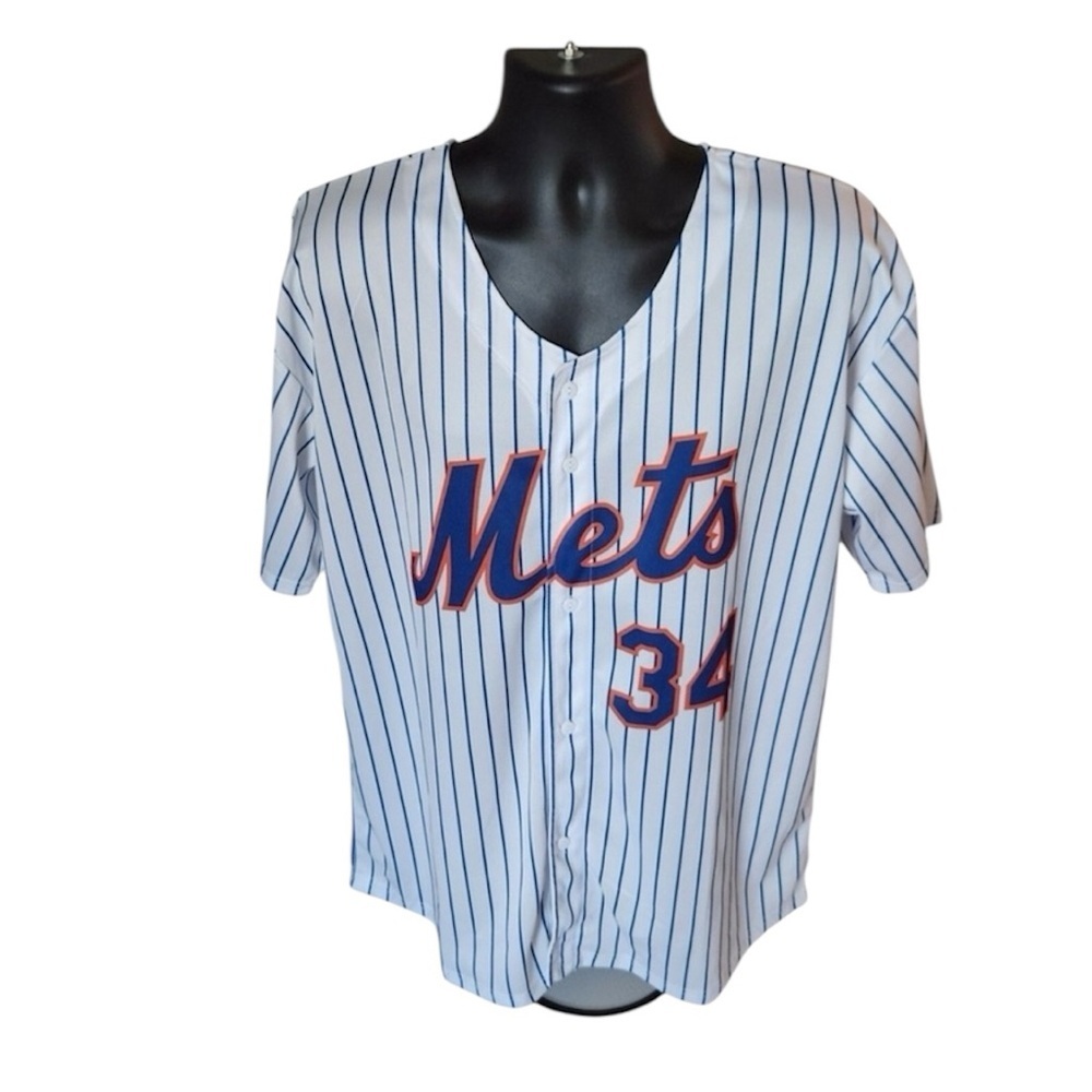 Mets White & Blue Pinstripe #34 Baseball Jersey XL EC